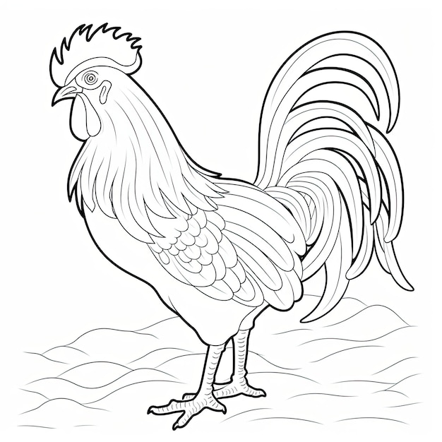 Dibujo para colorear en blanco y negro de un gallo.