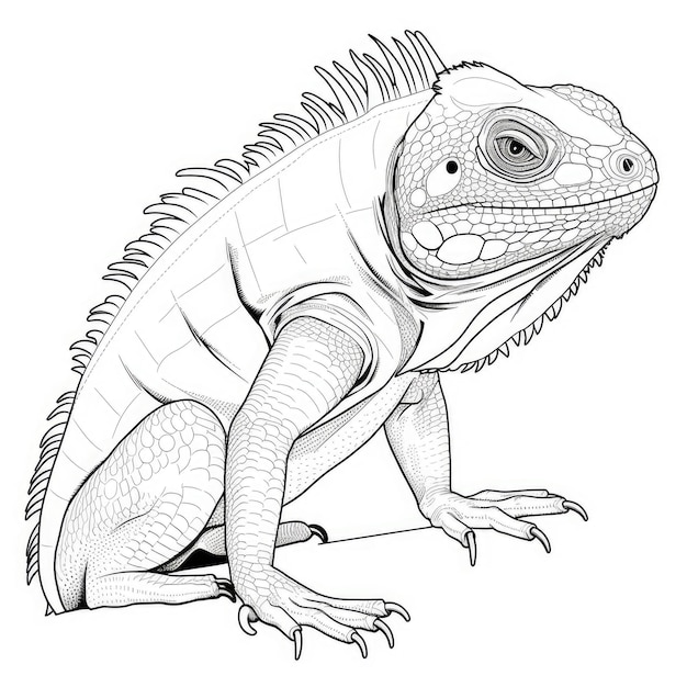 Dibujo para colorear en blanco y negro de una iguana.