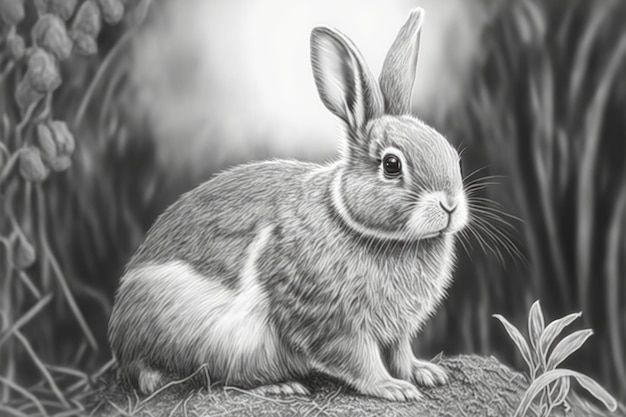 Dibujo para colorear conejo en escala de grises