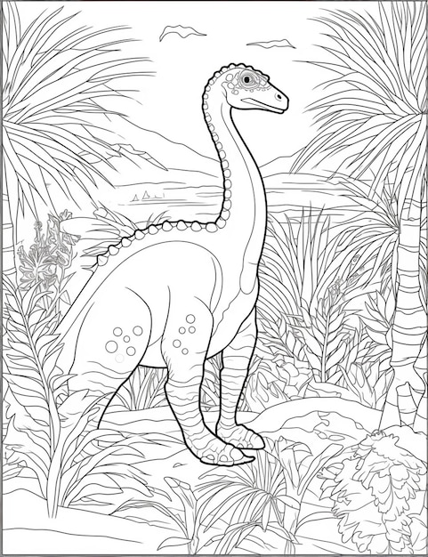 Un dibujo para colorear de un dinosaurio en la selva ai generativo