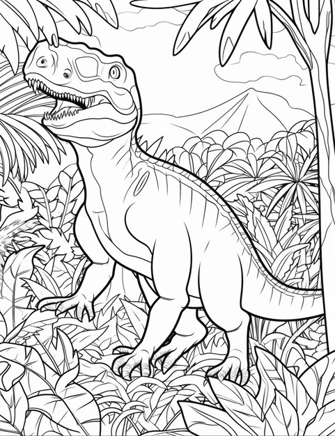 Un dibujo para colorear de un dinosaurio en la selva ai generativo