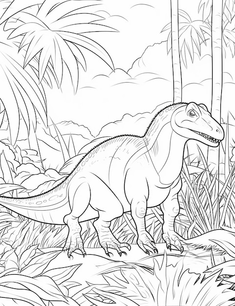 Un dibujo para colorear de un dinosaurio en la selva ai generativo