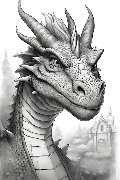 Foto dibujo para colorear dragón calidad imprimibleblanco y negro calidad póster