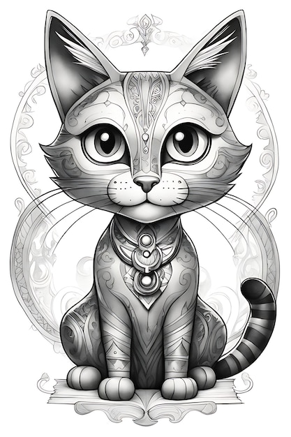 Dibujo para colorear de gato Calidad imprimibleBlanco y negro Calidad póster