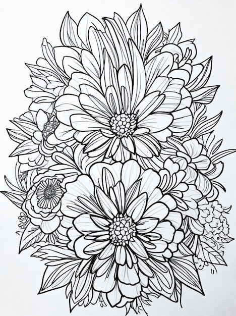 Foto dibujo para colorear hermosa flor arte lineal