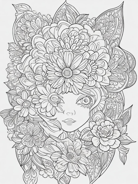 Dibujo para colorear hermosa flor arte lineal