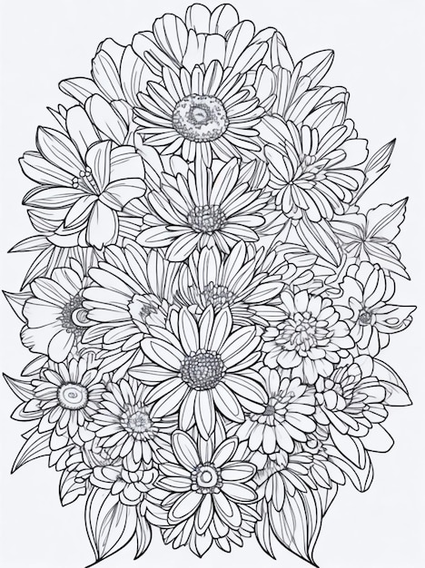 Dibujo para colorear hermosa flor arte lineal