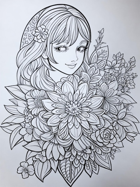 Dibujo para colorear hermosa flor arte lineal