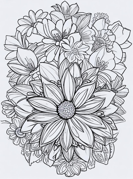 Dibujo para colorear hermosa flor arte lineal