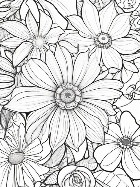 Foto dibujo para colorear hermosa flor arte lineal