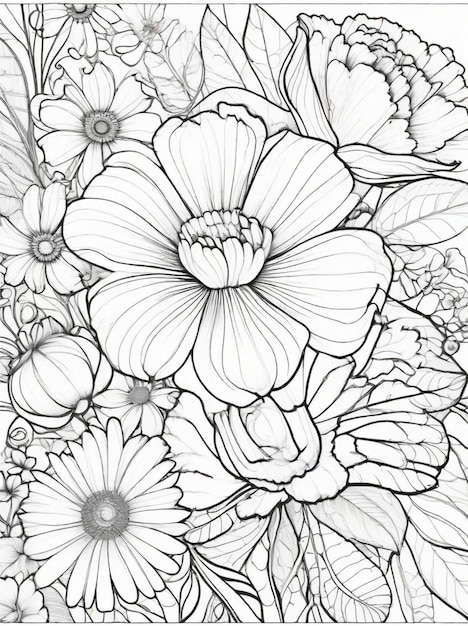 Dibujo para colorear hermosa flor arte lineal