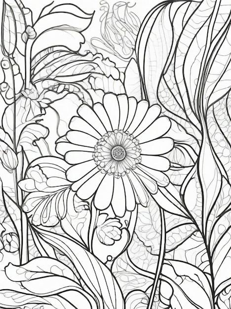 Dibujo para colorear hermosa flor arte lineal