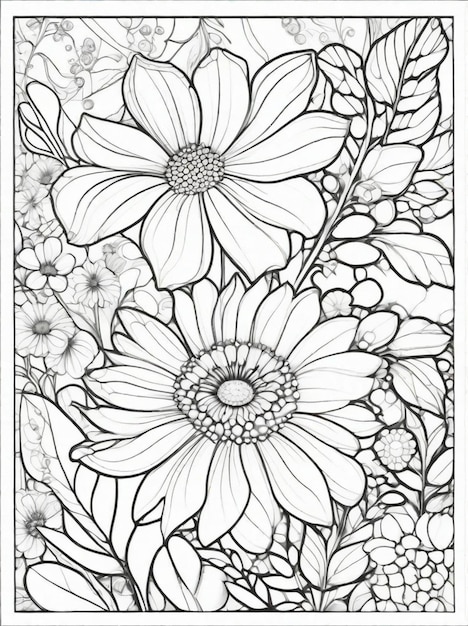 Dibujo para colorear hermosa flor arte lineal