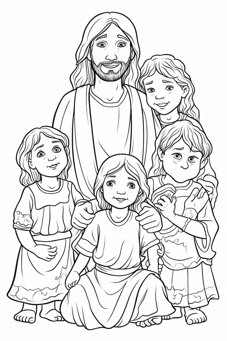 Foto dibujo para colorear de jesucristo con niños jesús ama a los niños tuhan yesus sayang anak anak