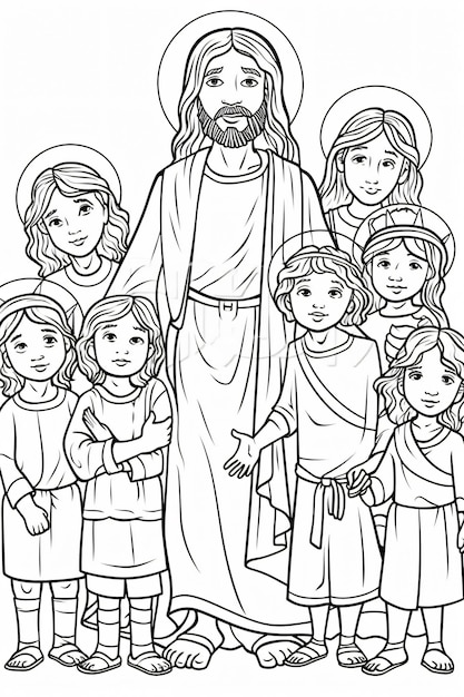 Dibujo para colorear de Jesucristo con niños Jesús ama a los niños Tuhan Yesus sayang anak anak