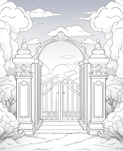 Dibujo para colorear para niños puerta del cielo