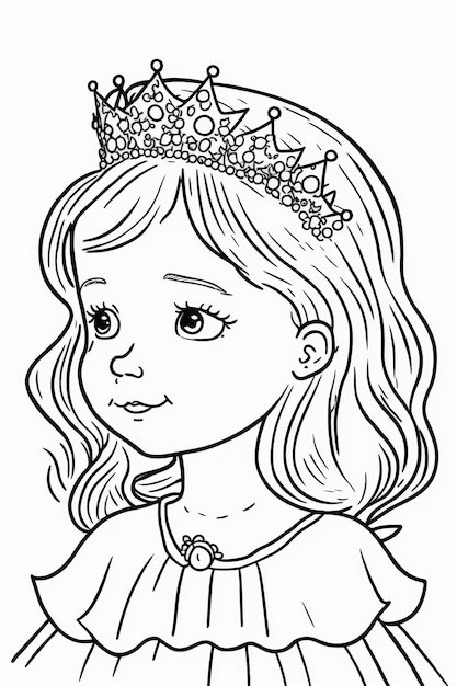 Dibujo para colorear princesa con corona líneas de pensamiento sin sombra