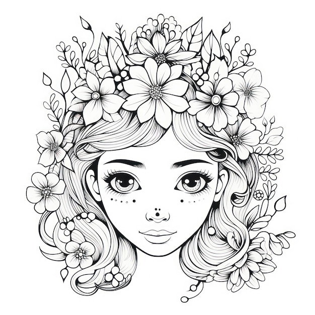 dibujo para colorear princesita y flores