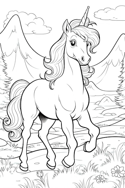 Dibujo para colorear con unicornio Ilustración AI GenerativexA