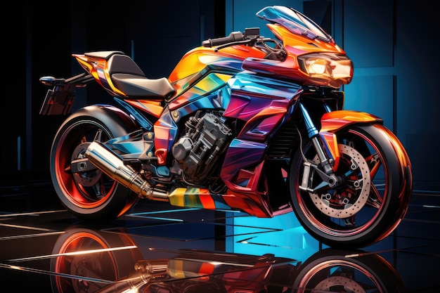 Un dibujo colorido de una motocicleta con la palabra IA generativa de motocicleta