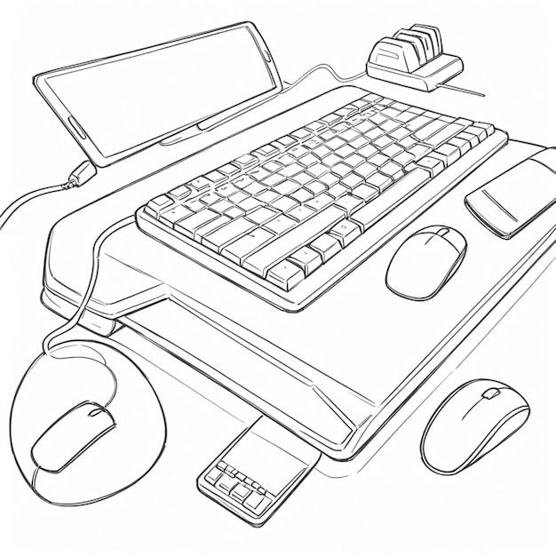 un dibujo de una computadora portátil y un ratón en un escritorio