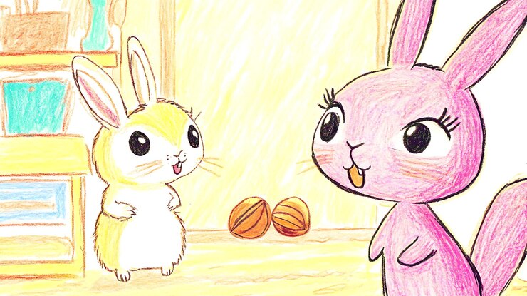 Foto dibujo de un conejo y un conejo están de pie en una habitación