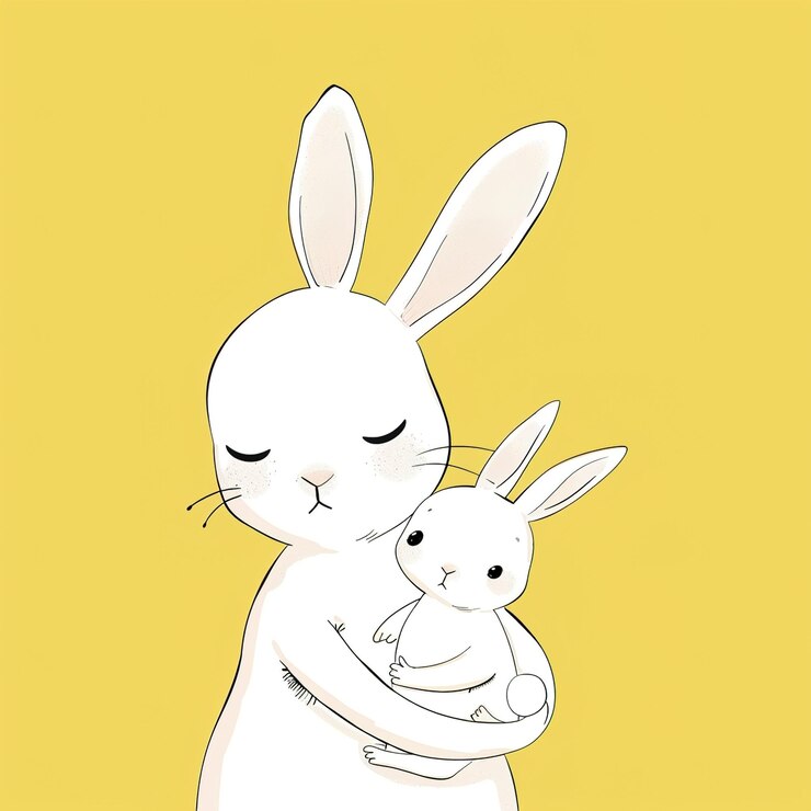 Foto un dibujo de un conejo y un fondo amarillo con las palabras el conejo en él