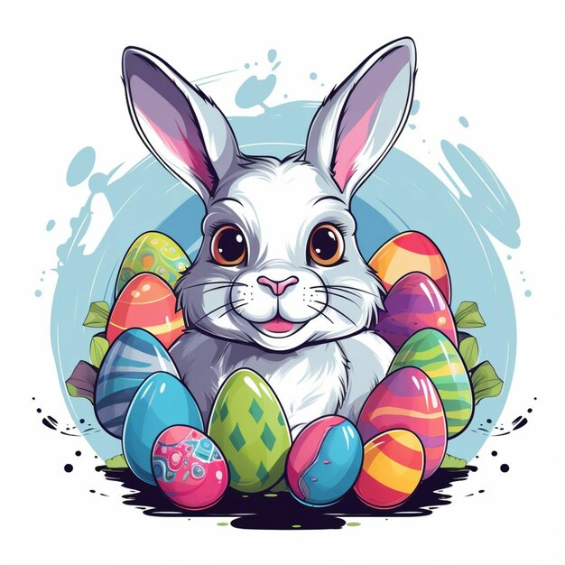 un dibujo de un conejo con huevos de Pascua