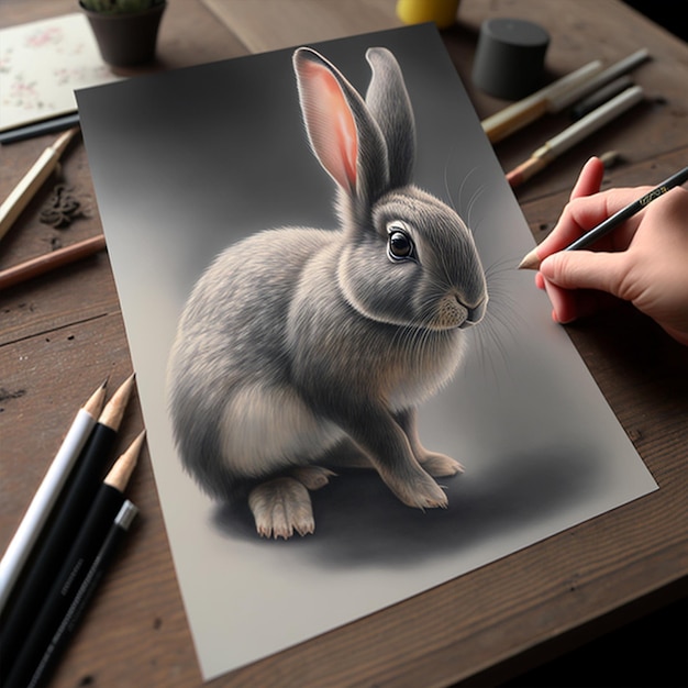 Dibujo de conejo a lápiz animal IA generativa