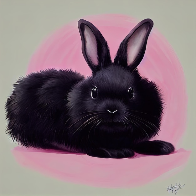 Foto un dibujo de un conejo negro con un fondo rosa