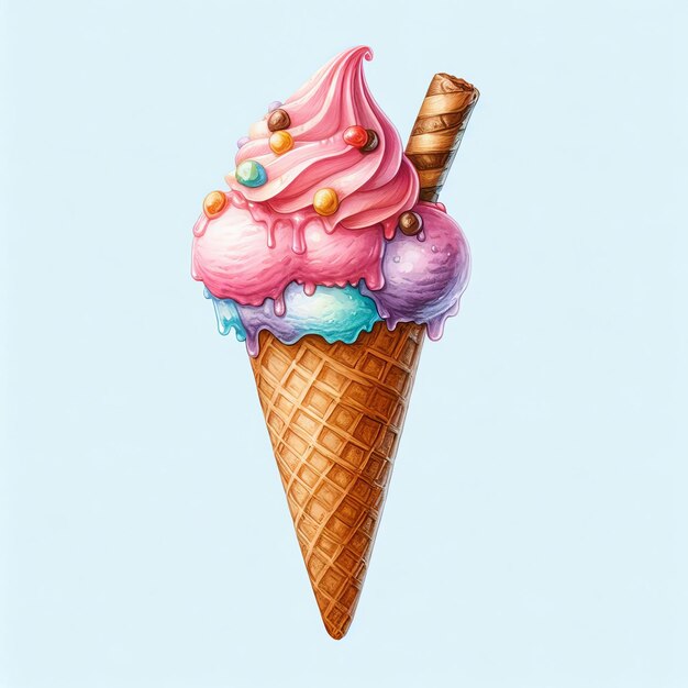 Foto un dibujo de un cono de helado