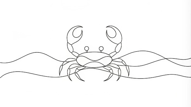 Dibujo continuo de un cangrejo en la playa