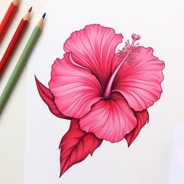 Un dibujo continuo de una rosa de hibisco