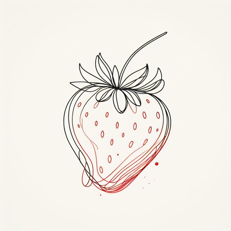 un dibujo de contorno con color rojo de una fresa