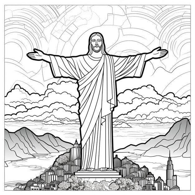 dibujo del contorno de Cristo el Redentor para colorear