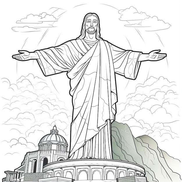 dibujo del contorno de Cristo el Redentor para colorear