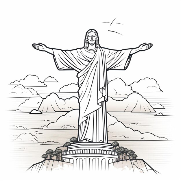 dibujo del contorno de Cristo el Redentor en Río de Janeiro Brasil para colorear