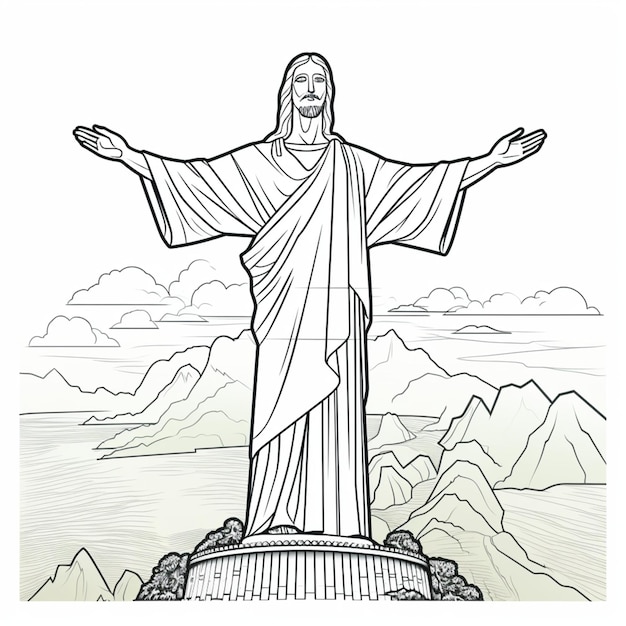 Foto dibujo del contorno de cristo el redentor en río de janeiro brasil para colorear