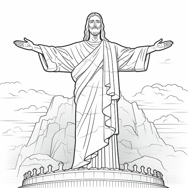 Foto dibujo del contorno de cristo el redentor en río de janeiro brasil para colorear