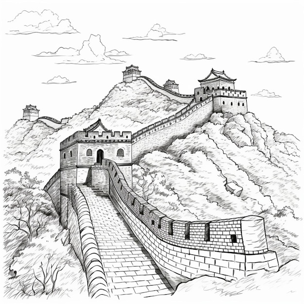 dibujo del contorno de la Gran Muralla de China para colorear