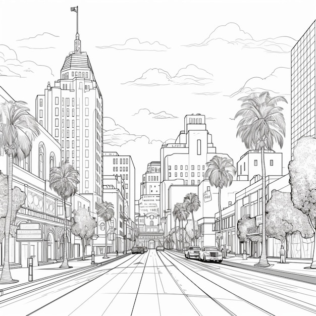 Foto dibujo de contorno negro de la ciudad de hollywood para colorear