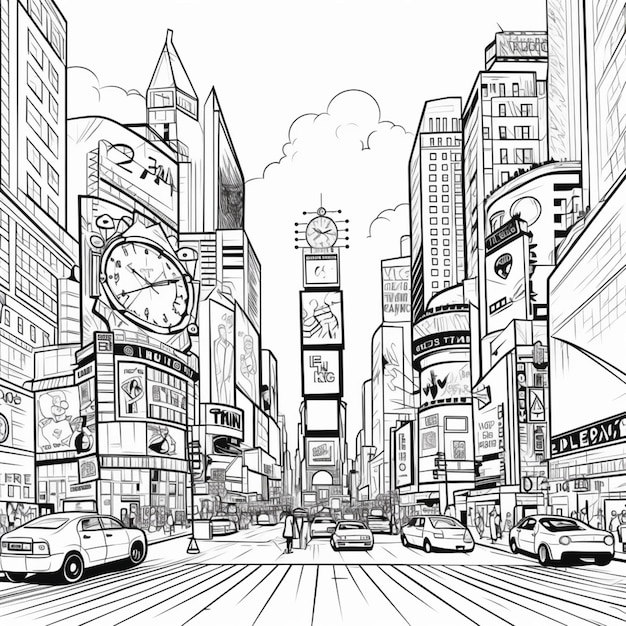 Foto dibujo del contorno de times square en nueva york para colorear y pintar