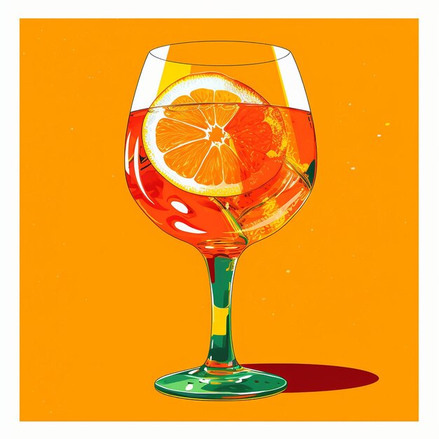 Foto un dibujo de una copa de vino con un limón