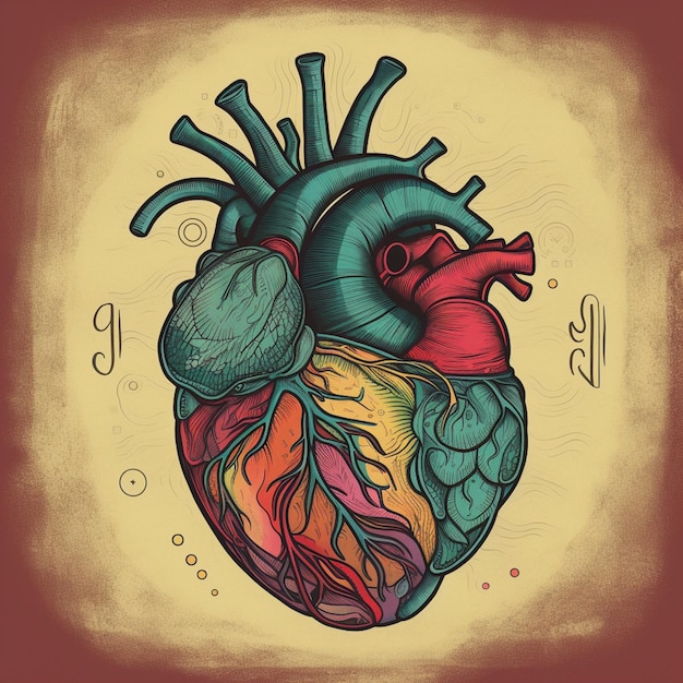 Un dibujo de un corazón con diferentes colores y la palabra corazón en él