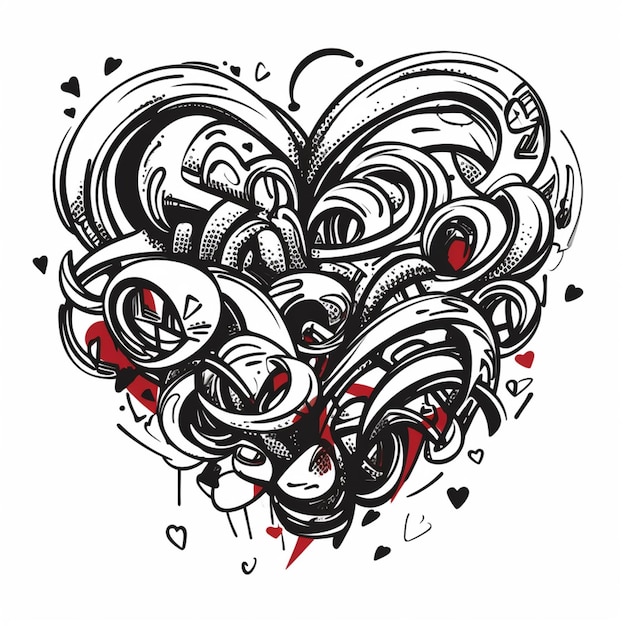 un dibujo de un corazón con muchos remolinos y corazones ai generativo