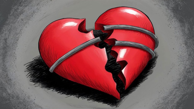 Foto un dibujo de un corazón roto con un corazón roto en él