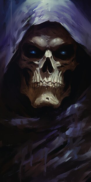 un dibujo de un cráneo con un fondo azul y un fondo oscuro