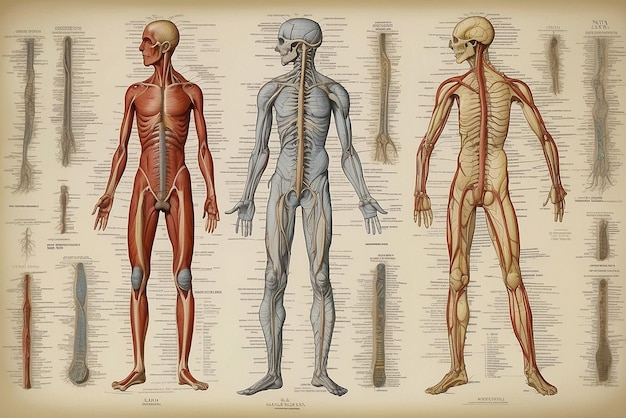 Foto un dibujo de un cuerpo humano con los músculos etiquetados