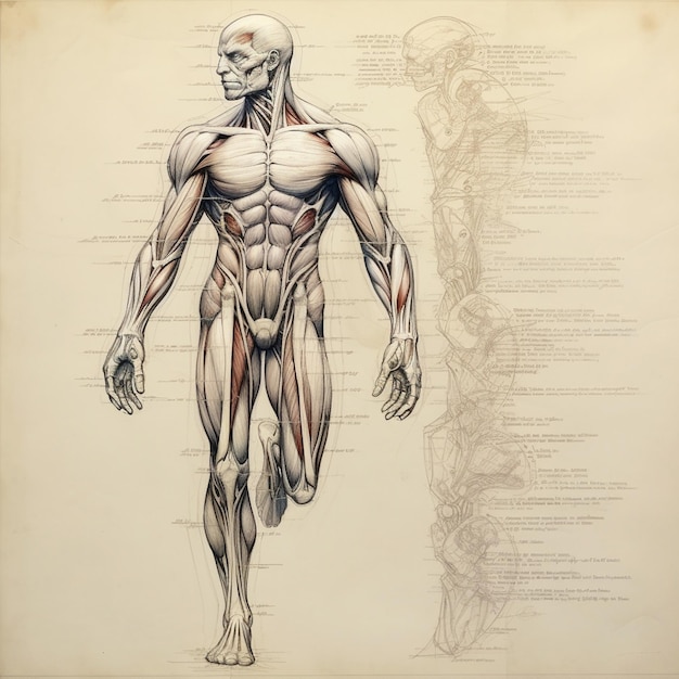 Foto un dibujo de un cuerpo humano con las palabras músculos musculares en él.