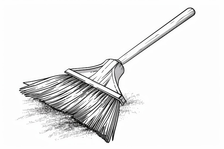 Foto dibujo detallado en blanco y negro de una escoba adecuada para varios proyectos